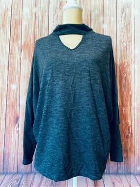Women’s Large Sweater Emmas Closet Gray Knit Choke Collar Lightweight 3/4 Sleeve